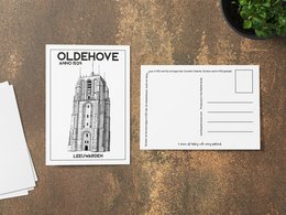 Postcard featuring the Oldehove tower in Leeuwarden, Netherlands. Available in multiple languages and formats.