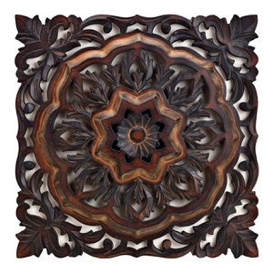 Wandhanger 3D bloemendecor van hout, bruin (B/H/D) 40x40x3cm