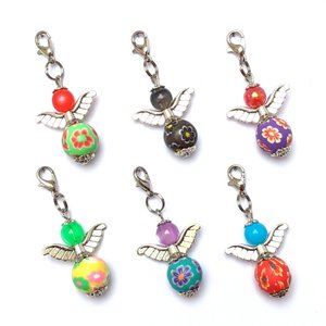 Guardian angel "Flora" keychain, 6-series set, silver-colored