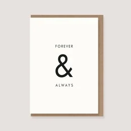 Folded card with envelope featuring the text "Forever & Always" in a minimalist design, suitable for love and romantic occasions.