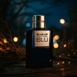  Blue aromatic woody men's eau de toilette 100ml, magnetic fragrance, gold and black bottle design.