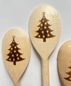 gegraveerde houten pollepel -kerstboom