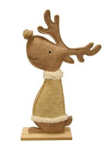 DEER ON WOODEN BASE 1PC       BROWN
