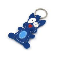 Blue Thin Rabbit Handmade Leather Keychain
