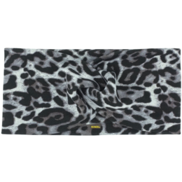 Gray leopard print headband with a soft, stretchy material.