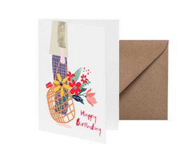 Colorful birthday card with patterned pineapple and floral elements. Festive and celebratory design.