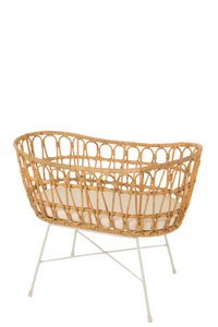 J-Line Kinderbett + Matratze – Rattan/Metall – Natur/Weiß