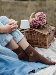 Brown chocolate kids socks, cozy knit texture, comfortable everyday wear for children.