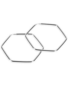 Creole earrings HEXAGON classic silver rhodium plated