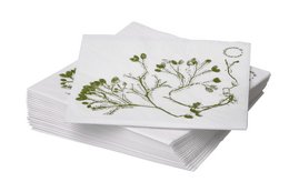 Seaweed green dinner napkins with botanical print design.