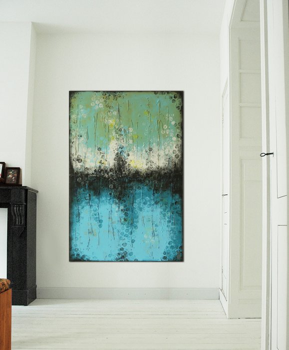 Schilderij - Boiling Bubbles Turquoise