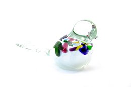 Decorative glass bird statue with colorful accents and a hanging loop for display.