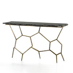 CONSOLA 130X41X77 PIEDRA NEGRO/HIERRO FORJADO DORADO TH6654800