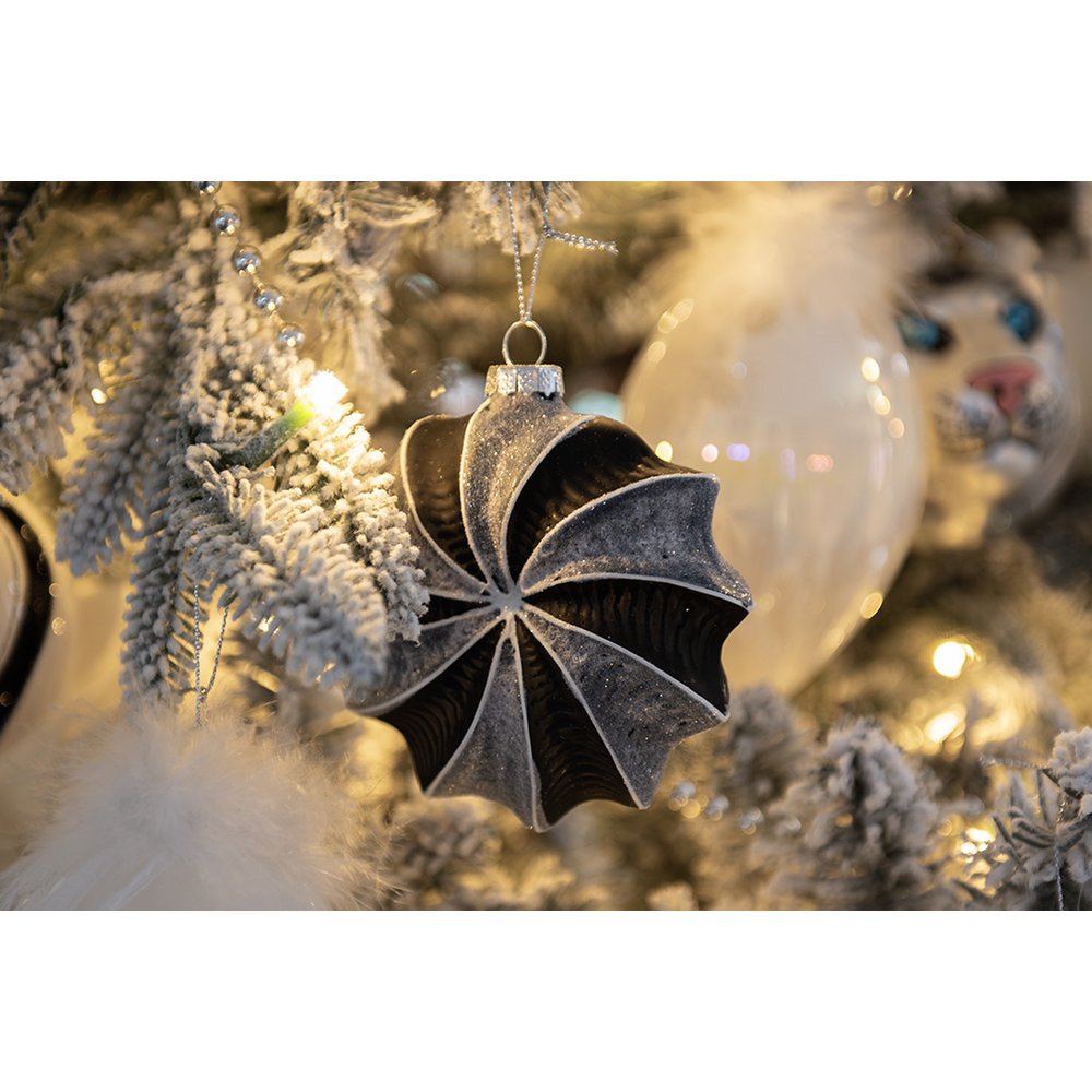 Kerstbal Set van 4 10 cm Zwart Grijs Glas Kerstdecoratie