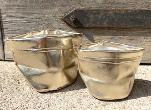 Kunstleren plantenbak, metallic look, met folie, ∅ 11cm, champagne