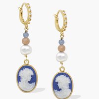 Kleine lovelies blauwe cameo hoepel oorbellen