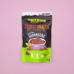 Freeze-dried raspberries, 25g. Crunchy, sweet, and nutritious snack. Contains only raspberries, no added sugar or preservatives.