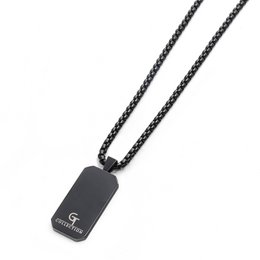 Collar de acero inoxidable negro para hombres con colgante de tigre rectangular