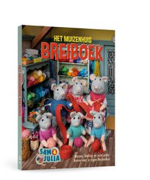 "Dutch knitting book featuring cute knitted animals, mouse character with red sweater, colorful craft instructions for children"