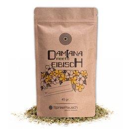 Damiana meets marshmallow tea blend from SpreeRausch, a herbal tea blend with a mix of damiana and eibisch (marshmallow) leaves.