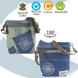 Sunsa Bæredygtig Skuldertaske til kvinder. Skuldertaske lavet af genbrugte jeans & canvas (canvas). Håndtaske i vintage retro stil. Crossbody taske til kvinder med maritimt motiv