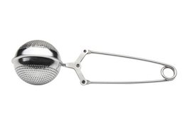Stainless steel tea brewer with perforated design, diameter of 5 cm, suitable for use as a tea strainer.