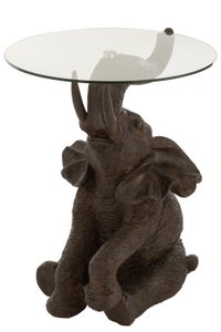 J-Line tafel Olifant - poly/glas - donkerbruin