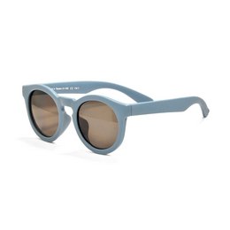 Stylish steel blue kids sunglasses with round frames and UV protection.