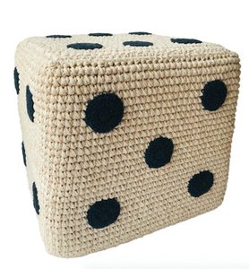 Luna-Leena poef dobbelstenen kinderen - gebroken witte en zwarte stippen - katoen - handgehaakt in Nepal