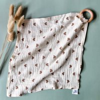 Cuddle cloth with beech teething ring - Hearts