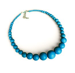  Turquoise blue beaded necklace, round gemstone spheres, nature-inspired design, adjustable chain closure.