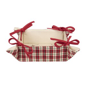 Brotkorb 35x35x8 cm rot Beige Baumwollfenster Hert Geschenkküche