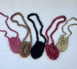 “Elise fluffy” crochet phone pouch beige + black