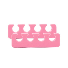Pink toe separator made of soft, flexible material for comfortable foot care.