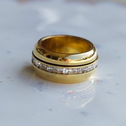 Romane - Wide Crystal Plain Gold Band