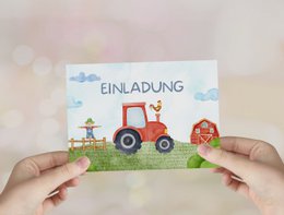 Traktor Einladungskarten - Bauernhof Einladungskarten Set zum Ausfüllen inkl. Umschläge - Bauernhof Kindergeburtstag - Mottoparty Trecker