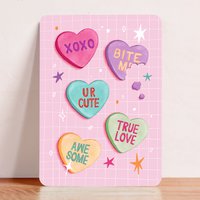 Card love valentine candy hearts sweet colorful postcard pink