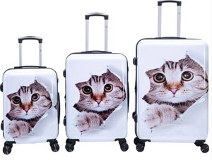 Hard shell motif suitcase set 3 pieces cat white