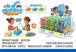  Wind-up fishing game, colorful fish toys, interactive board game, children's toy set, blue packaging.