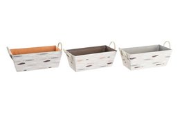 A rectangular storage basket made of polyester material, available in 3 assorted colors. Dimensions: 40 x 19 x 15 cm. Suitable for organizing and storing items in the home or office.