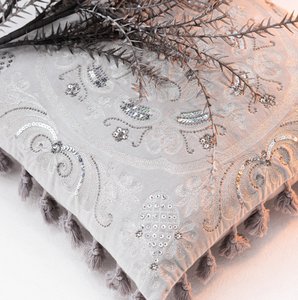 Kissen "Moroccan Tassels" Samt Grau