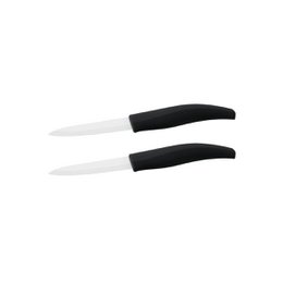  Set of 2 kitchen knives with 7.5 cm ceramic blade, Nirosta Céramique. Black handles, suitable for vegetable preparation.