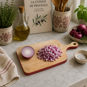 Mango Wood Chopping Board with Red Edge Handle Design