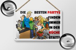 Tin sign saying 18x12cm Best parties in the kitchen decoration