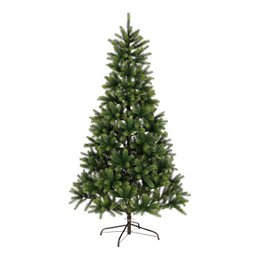  Tall, full green artificial Christmas tree with realistic pine needles and branches.