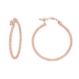 Elegant rose gold-plated hoop earrings with a textured diamond-cut pattern. Crafted from 925 sterling silver for a luxurious and durable finish.