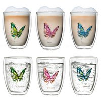 Creano double-walled tea glass, latte macchiato, thermal mug butterfly | 250ml in exclusive gift box (set of 6)
