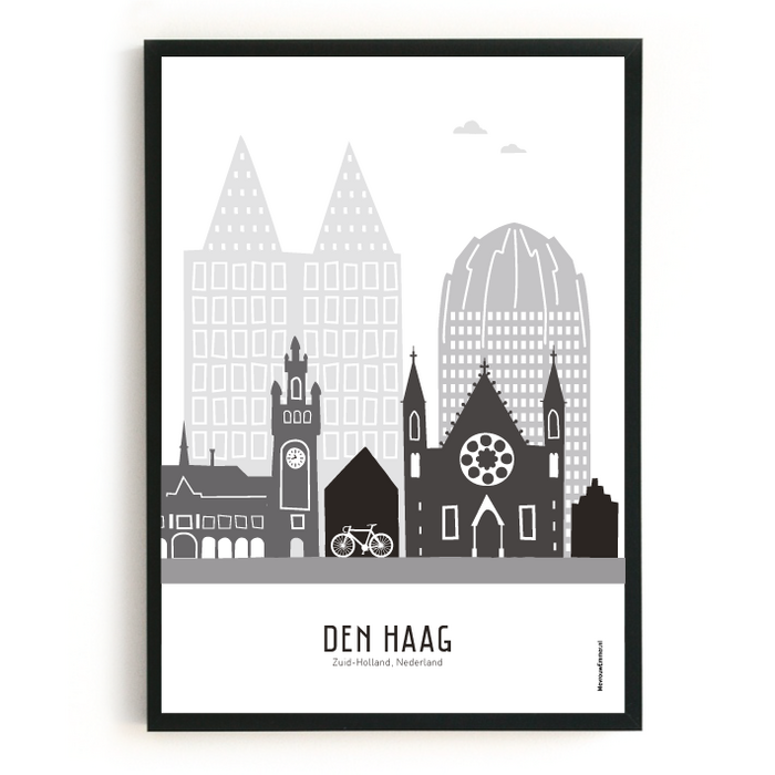 Poster skyline Den Haag zwart-wit-grijs