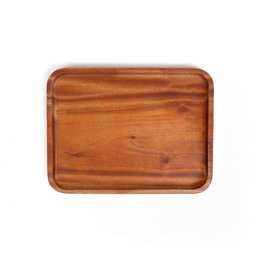 Rectangular wooden appetizer serving tray made of khaya wood, featuring a natural wood grain finish.