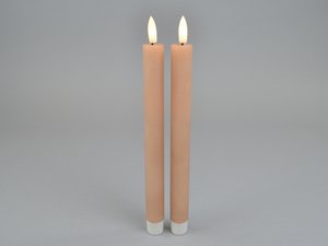 LED-Stabkerze, 63 kaffee, Set2, D2,2xH24cm,on/off, timer nur mit FB, 2xAAA